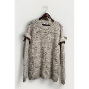 Old Navy Oatmeal Knit Sweater Ruffle Sleeve Size XL
